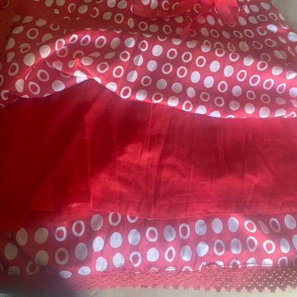 Tusso Silk-like Red and White Flirty Skirt, Size L - Picture 8 of 8